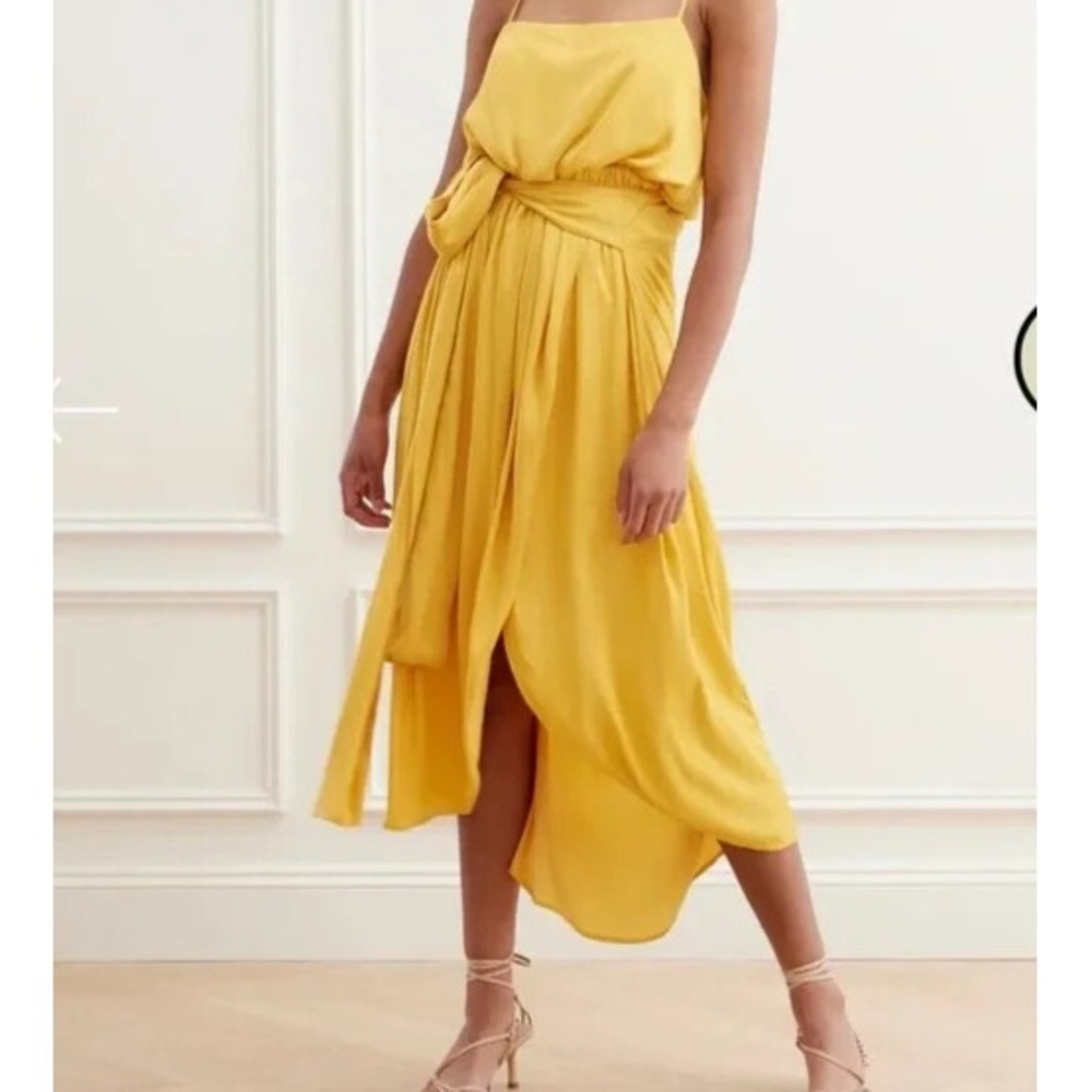 Modern Citizen Mila Layered Tank Dress Womens Marigold Mid Length Square Neck XS